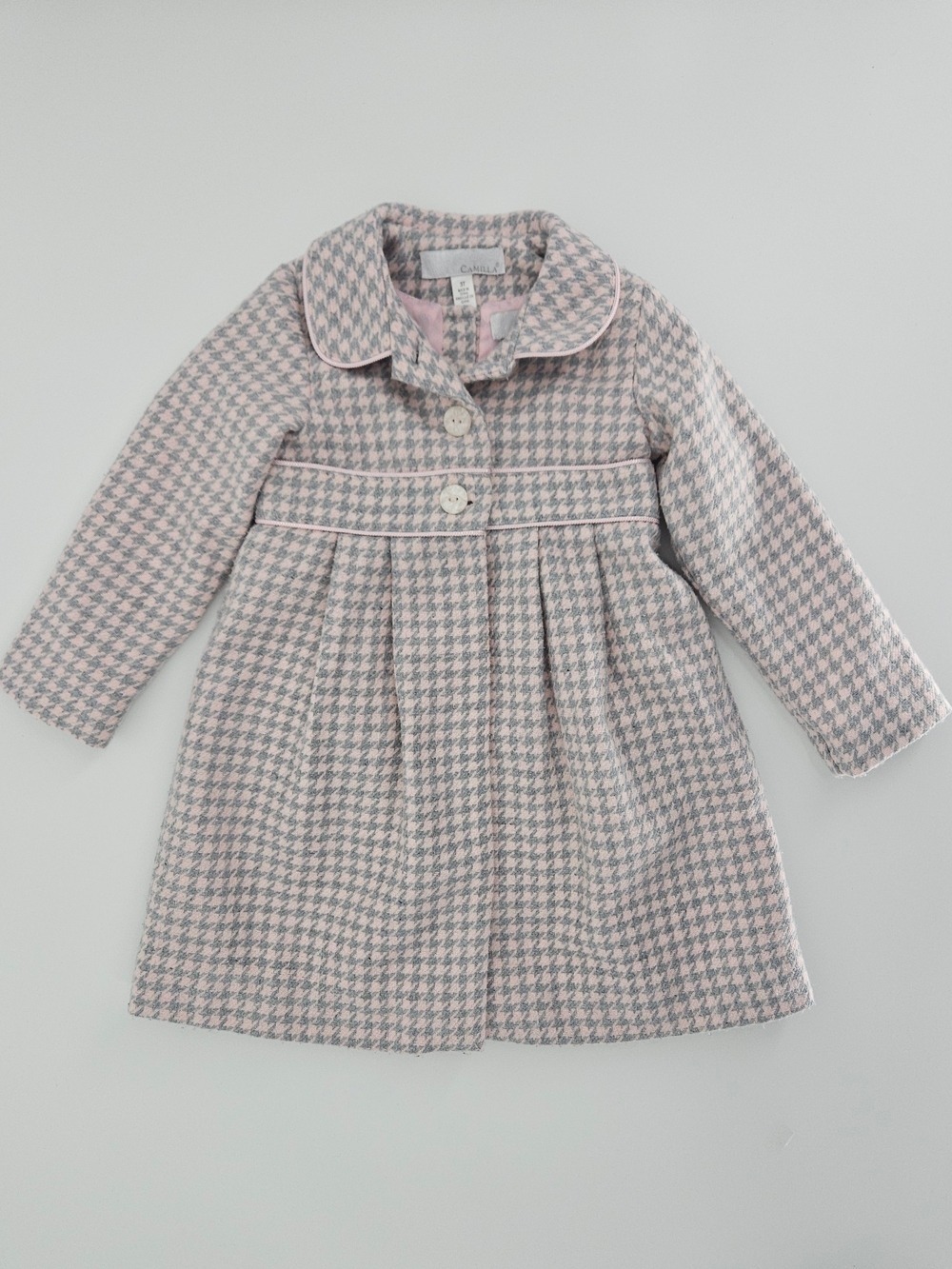 Camilla Girls 2 Piece Houndstooth Coat & Dress Set Pink Grey Size 3T - Picture 3 of 7